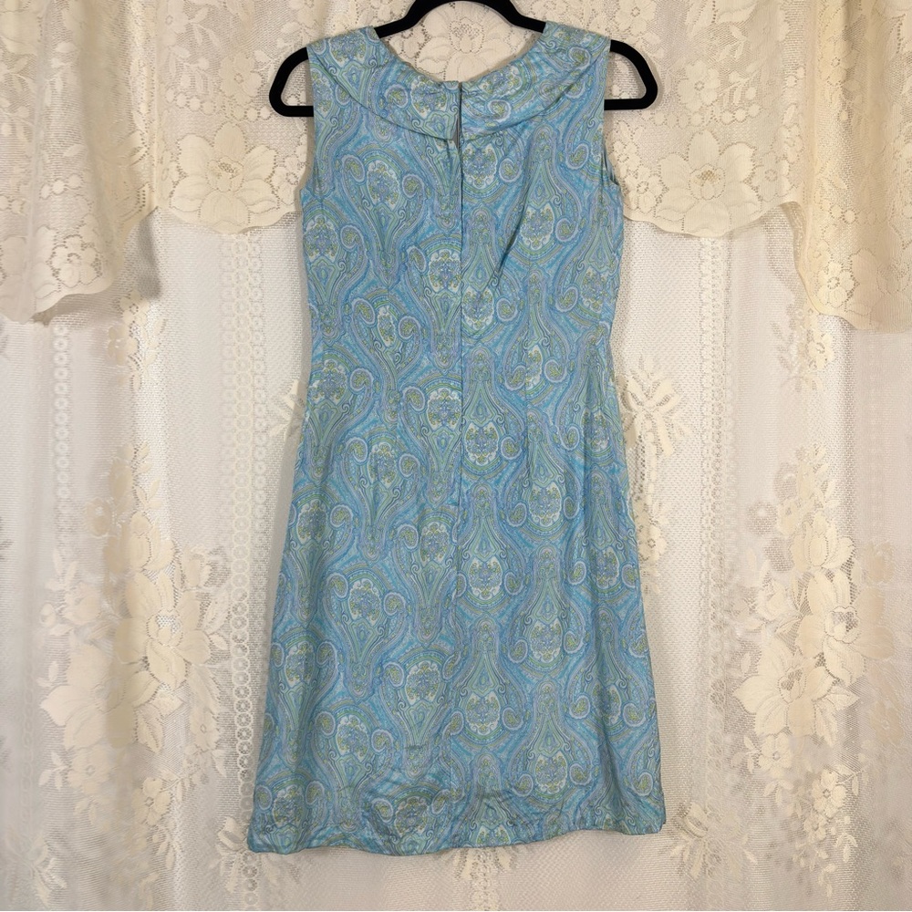 Vintage 50s 60s Dallaird's Mod Paisley Dress Pastel Blue Green Retro Size Xs - Picture 6 of 8